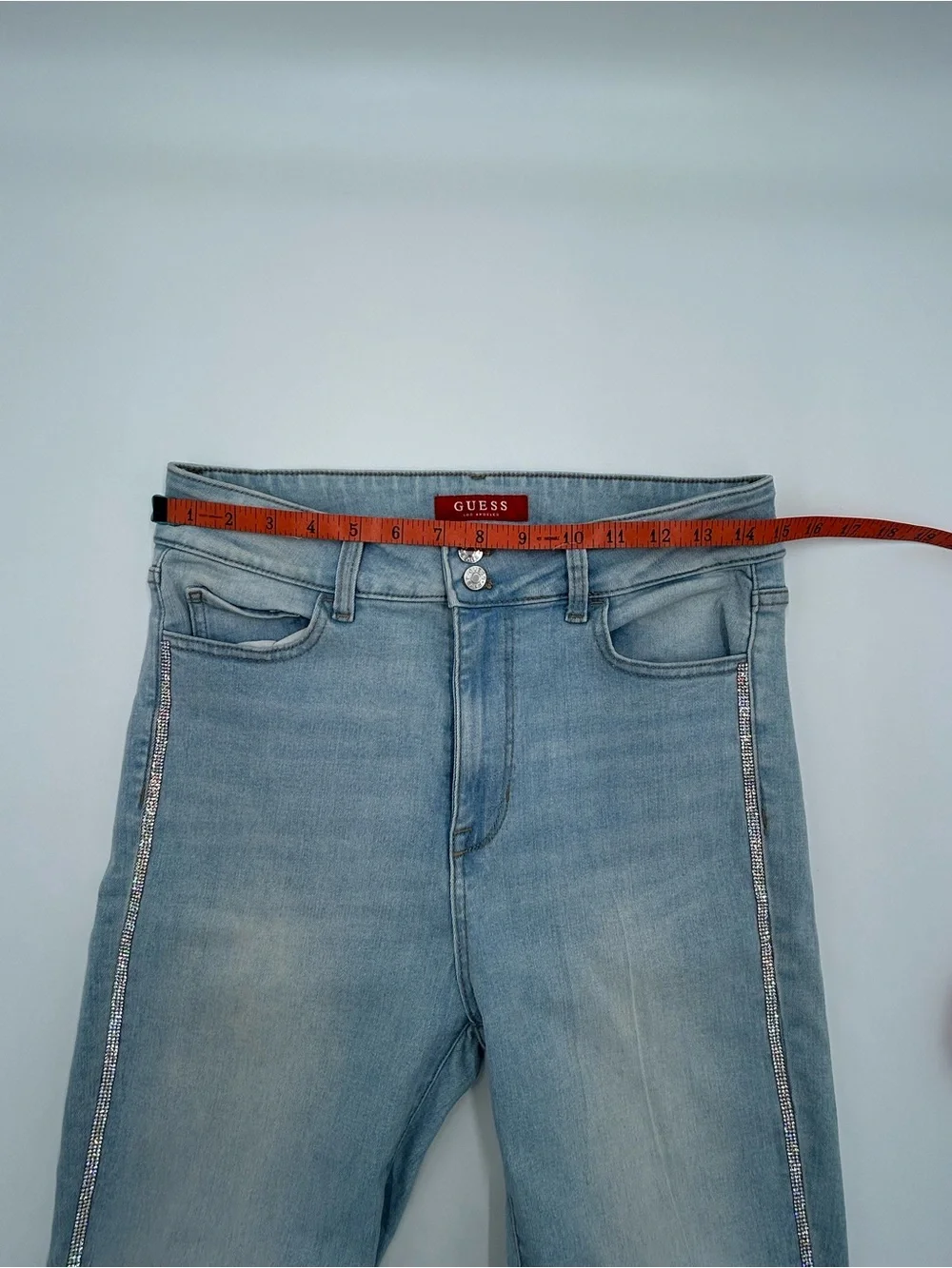 Guess Women’s Light Blue Skinny Jeans with Side Rhinestone Trim